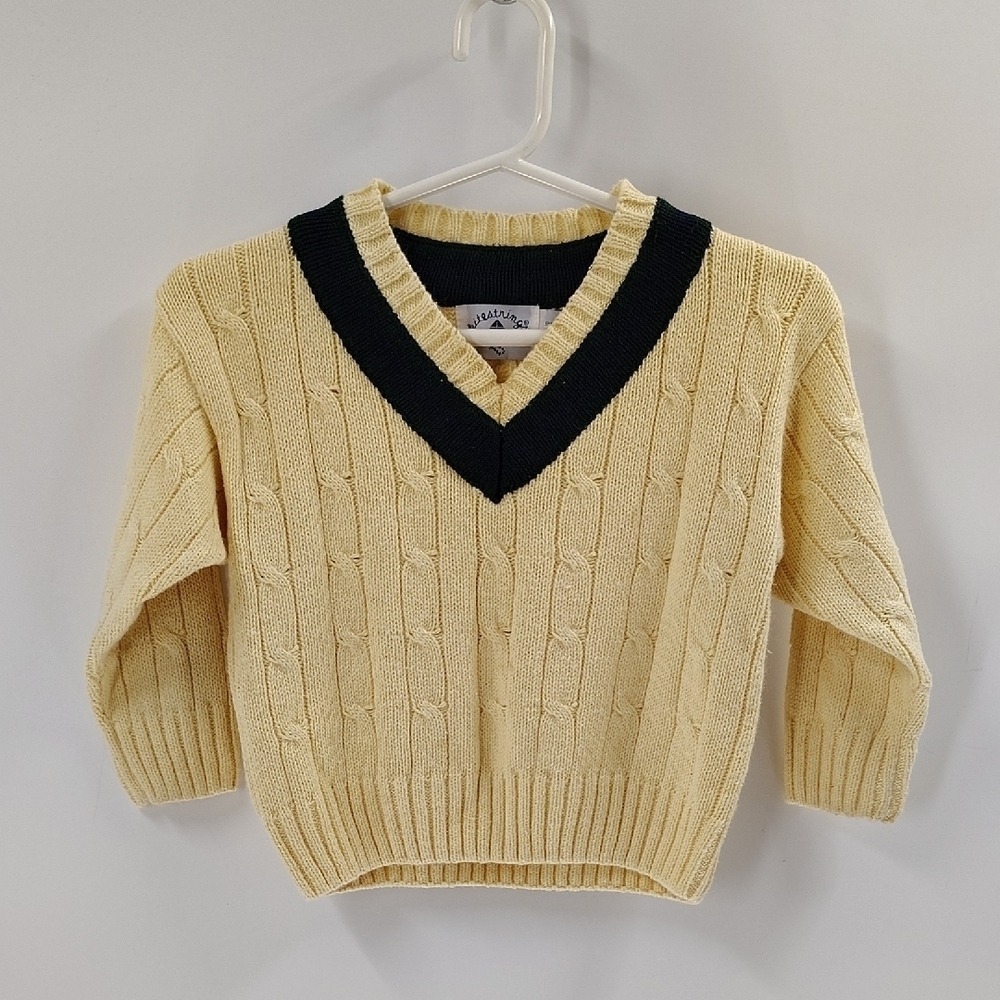 Kitestrings Boys Cable Knit Sweater Size 2T Yellow Blue Green Trim V Neck